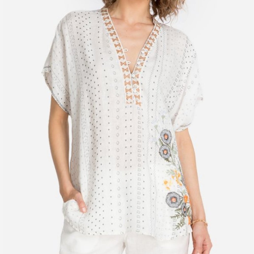 Johnny Was Daisy Linen Blouse XS NWT